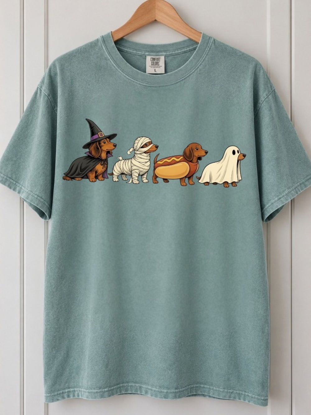 Comfort Colors Dachshund Dog Halloween Witch Mummy Hot Dog Ghost T-Shirt